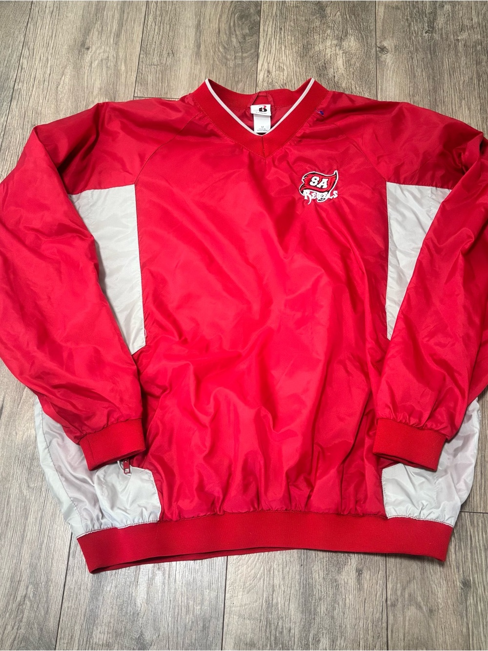 Red Pullover Windbreaker with White Panels - Varsity Style